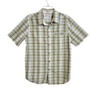 Gramicci Mens Organic Cotton Plaid Shirt S Green Short Sleeve Outdoor Gorpcore
